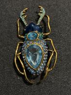 Vintage Broche met Blauwe Kristallen  kever insect, Met kristal, Overige materialen, 4 tot 7 cm, Blauw