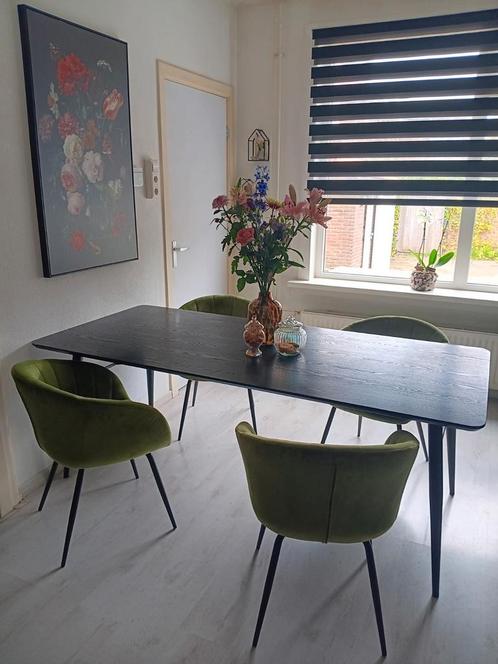 4 eetkamerstoelen groen, Huis en Inrichting, Stoelen, Zo goed als nieuw, Vier, Metaal, Stof, Overige kleuren, Ophalen