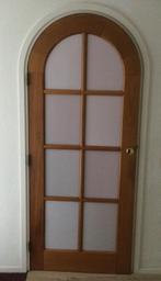 Hard houten binnendeur / deur met melk glazen ruitjes, Doe-het-zelf en Verbouw, Deuren en Horren, Ophalen, Gebruikt, 80 tot 100 cm