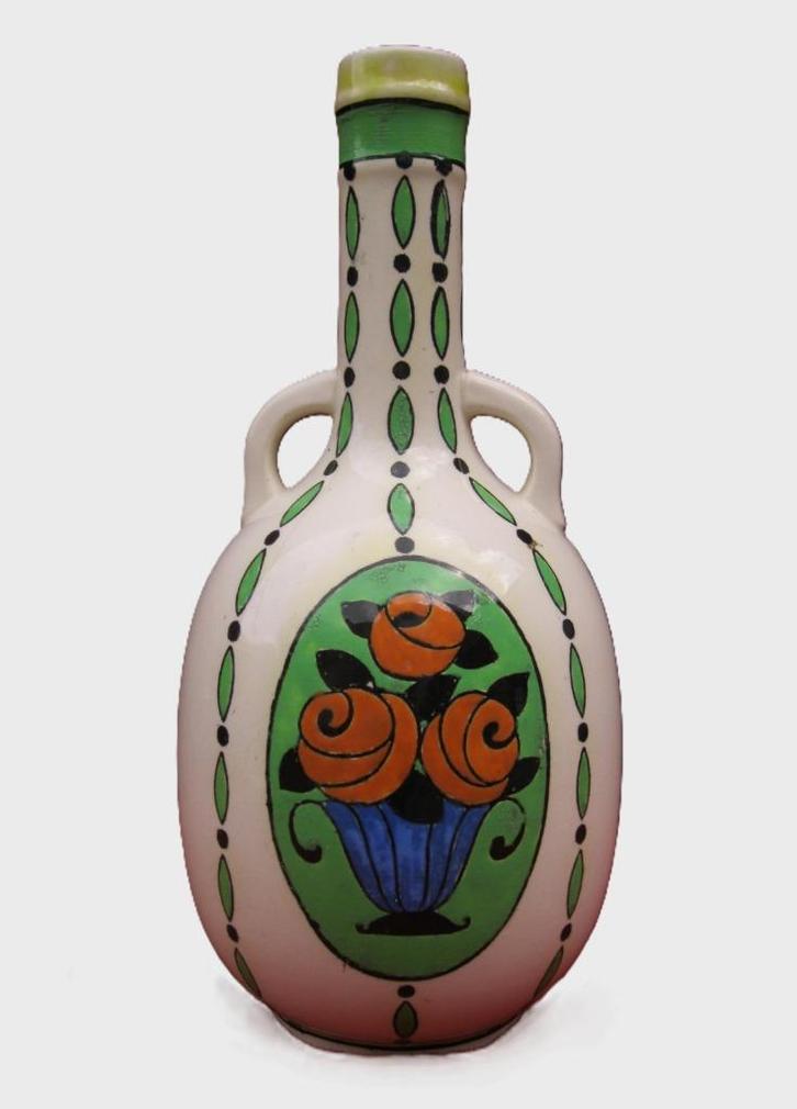 Boch Keramis flessehals vaas met sieroortjes gemerkt 'ROSA'., Antiek en Kunst, Antiek | Vazen, Ophalen