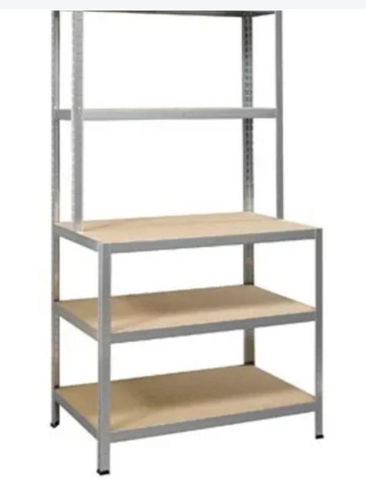 Metalen stellingkast met houten planken en werkbank, Huis en Inrichting, Kasten | Stellingkasten, Nieuw, Ophalen