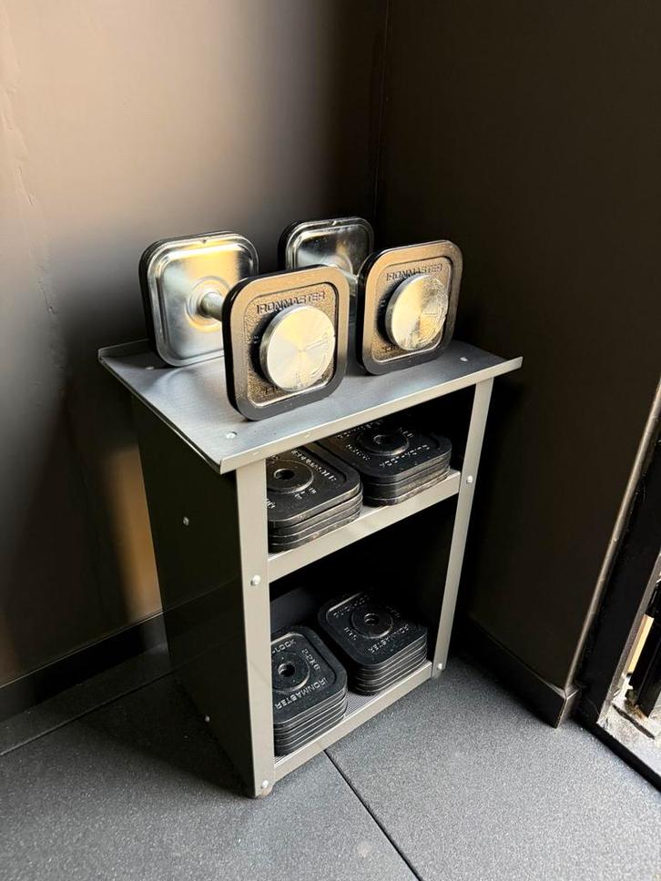 Ironmaster Verstelbare Dumbells set 68kg (Incl rack), Sport en Fitness, Fitnessmaterialen, Zo goed als nieuw, Dumbbell, Armen