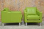 ZGANieuw! 2 groene leren Leolux Antonia design fauteuils!, 75 tot 100 cm, Design, Leer, 75 tot 100 cm