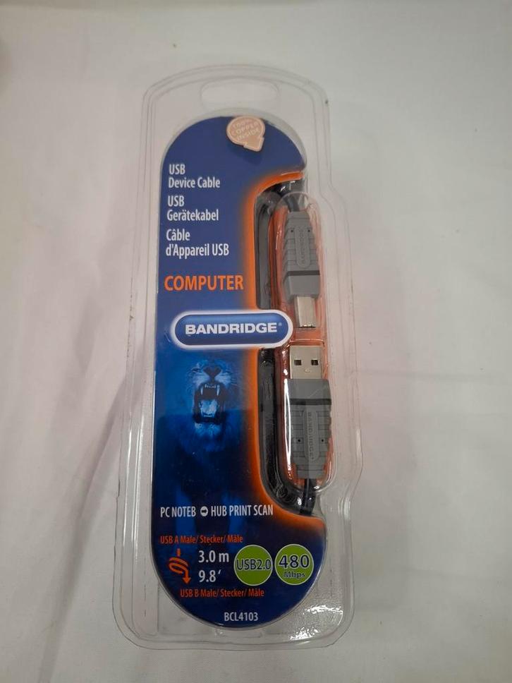 Bandridge USB 2.0 Kabel - 3.0m, Computers en Software, Pc- en Netwerkkabels, Nieuw, Ophalen of Verzenden