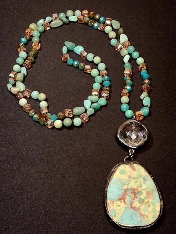 Ketting aventurijn amazoniet kralen royston turquoise hanger beschikbaar voor biedingen
