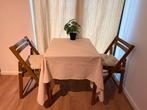 Wooden Table Set + 2 Folding Chairs Free Cloth & Cushions, Huis en Inrichting, Tafels | Eettafels, Ophalen, 50 tot 100 cm, Tot twee personen