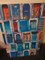 Blue doors print schilderij op hout, Minder dan 50 cm, Gebruikt, 50 tot 75 cm, Ophalen of Verzenden