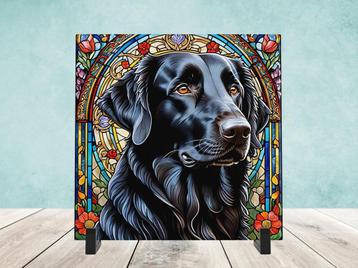 Flatcoated Retriever Glas in lood tegel incl houder beschikbaar voor biedingen