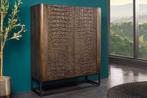 Highboard bruin mangohout Krokodilmotief NIEUW VOORRAAD, Nieuw, Ophalen of Verzenden, Minder dan 150 cm, Metaal
