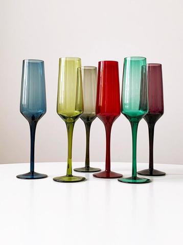 6x Vintage glas handgeblazen champagneglazen retro beschikbaar voor biedingen