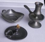 3 x tin 2 tinnen kaarsenkandelaars en 1 bakje met stempel, Antiek en Kunst, Antiek | Tin, Ophalen of Verzenden