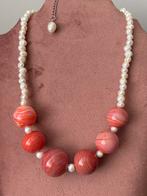 Ketting met Art glas & witte zoetwater parels, Sieraden, Tassen en Uiterlijk, Kettingen, Ophalen of Verzenden, Zo goed als nieuw