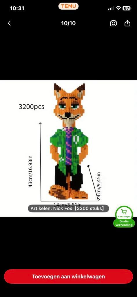 Lego Nick Fox Zootopia - 3200 stuks!, Kinderen en Baby's, Speelgoed | Bouwstenen, Nieuw, Overige merken, Ophalen of Verzenden