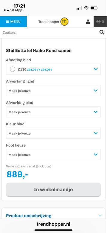 Eetkamerset Rond 130cm Haiko Trendhopper beschikbaar voor biedingen