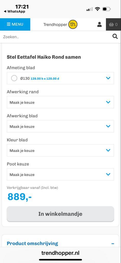 Eetkamerset Rond 130cm Haiko Trendhopper, Huis en Inrichting, Tafels | Eettafels, Gebruikt, 100 tot 150 cm, Vier personen, Rond