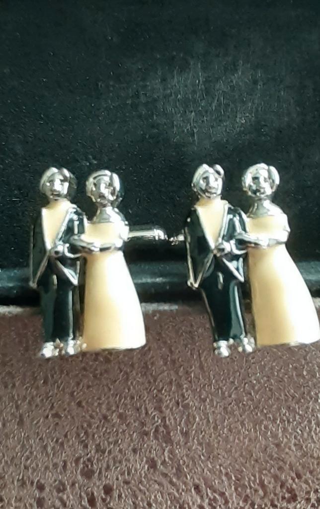 Vintage Manchetknopen - Bruidspaar Design, Sieraden, Tassen en Uiterlijk, Manchetknopen, Gebruikt, Overige materialen, Verzilverd