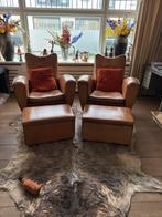2 Schapenleer Fauteuils + 2 Voetbankjes - Bart van Beckhoven, Ophalen, Gebruikt, Leer, 75 tot 100 cm