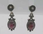 Vintage Zilveren Oorhangers met Granaat - 835 Zilver, Sieraden, Tassen en Uiterlijk, Oorbellen, Hangers, Ophalen of Verzenden