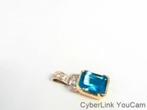 15507-1 Gouden 18K Diamanten Hanger + Blauwe Topaas, Overige voorstellingen, Blauw, Ophalen of Verzenden, Zo goed als nieuw