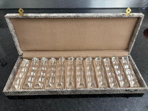 Antieke messenleggers geslepen kristal in doos. Set van 12., Antiek en Kunst, Antiek | Glas en Kristal, Ophalen of Verzenden