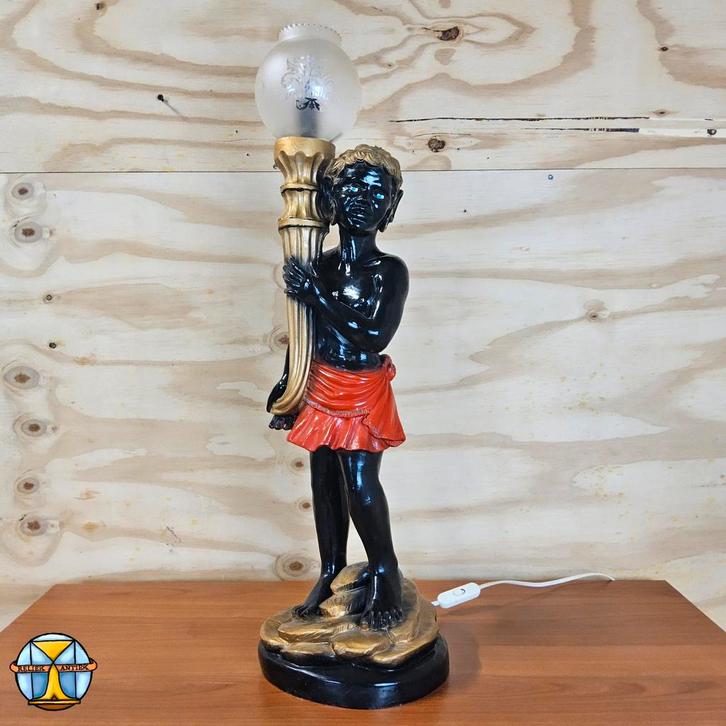 Vintage Blackamoor gipsen tafel lamp / vintage moor lamp, Huis en Inrichting, Lampen | Hanglampen, Zo goed als nieuw, 50 tot 75 cm