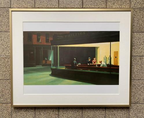 Edward Hopper art-print in lijst Nighthawks, Huis en Inrichting, Woonaccessoires | Schilderijen, Tekeningen en Foto's, Gebruikt