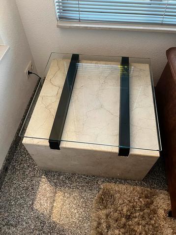 Marmeren Bijzettafel met Glas - 70x70x43 cm beschikbaar voor biedingen