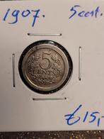 5 cent, 1907, wilhelmina., Postzegels en Munten, Munten | Nederland, Ophalen of Verzenden, Koningin Wilhelmina, 1 cent