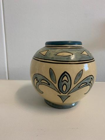 Bloemenvaas bolbuik 18/16cm beige grijsblauw beschikbaar voor biedingen