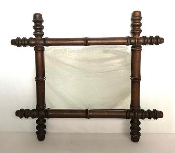 Antieke Houten Faux Bamboe Bambou Spiegel 43x38cm beschikbaar voor biedingen
