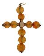Agaat antiek kruis 14k gouden ketting hanger vintage groot