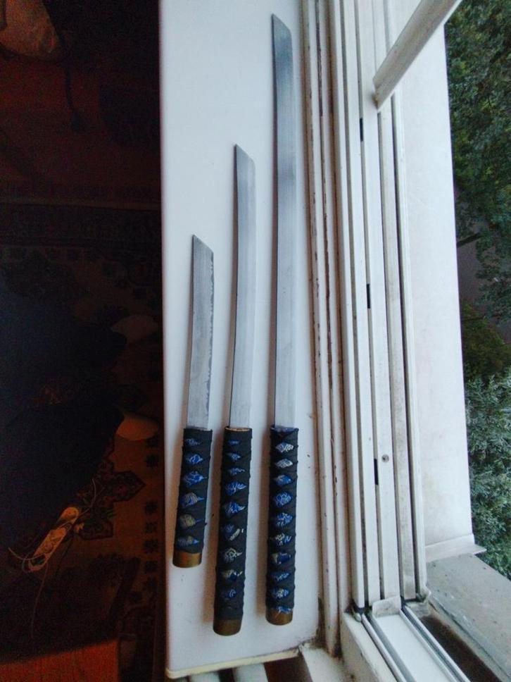 Katana, wakisashi, tanto: set decoratie zwaarden (staal), Antiek en Kunst, Kunst | Niet-Westerse kunst, Ophalen of Verzenden