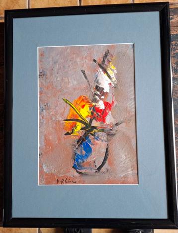 Abstract stilleven.  Sign. Olie/karton.  33/43 cm. beschikbaar voor biedingen
