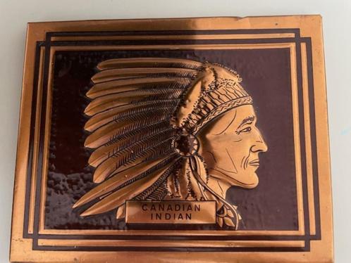 Vintage canadian indian chief koperen silhouet opperhoofd., Antiek en Kunst, Curiosa en Brocante, Ophalen