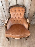 Queen Anne Fauteuil - Zalmkleurige Bekleding, Huis en Inrichting, Ophalen, Gebruikt, Minder dan 75 cm, 50 tot 75 cm