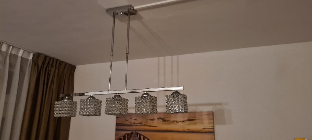 Kristallen hanglamp voor boven eettafel, Ophalen, Zo goed als nieuw, Metaal, Minder dan 50 cm