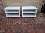 2 witte IKEA ODDA nachtkastjes/bijzettafeltjes op wielen, Ophalen, Gebruikt, 45 tot 65 cm, Minder dan 55 cm