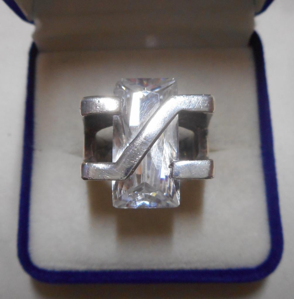 Zilveren grove vintage ring met steen maat 17.75 nr.936, Sieraden, Tassen en Uiterlijk, Ringen, Gebruikt, Verzenden, 17 tot 18