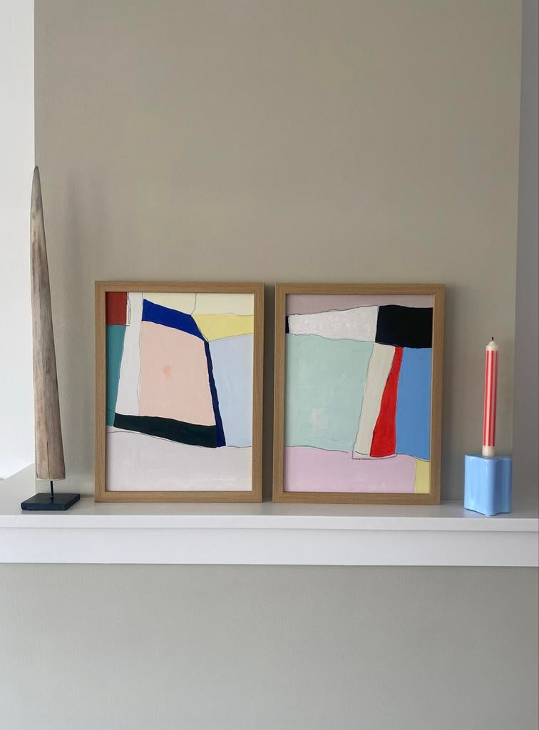 Tweeluik abstracte kunst 30 x 40 inclusief lijst, Ophalen of Verzenden