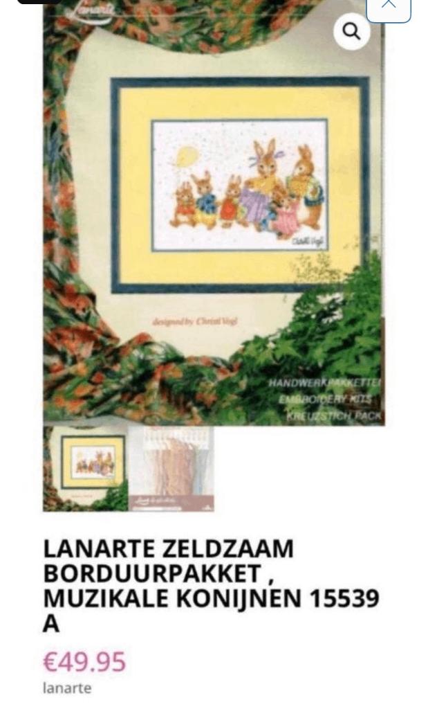 BORDUURPAKKET LANARTE MUZIKALE KONIJNEN CHRISTL VOGL, Verzenden, Nieuw, Handborduren, Borduurpakket