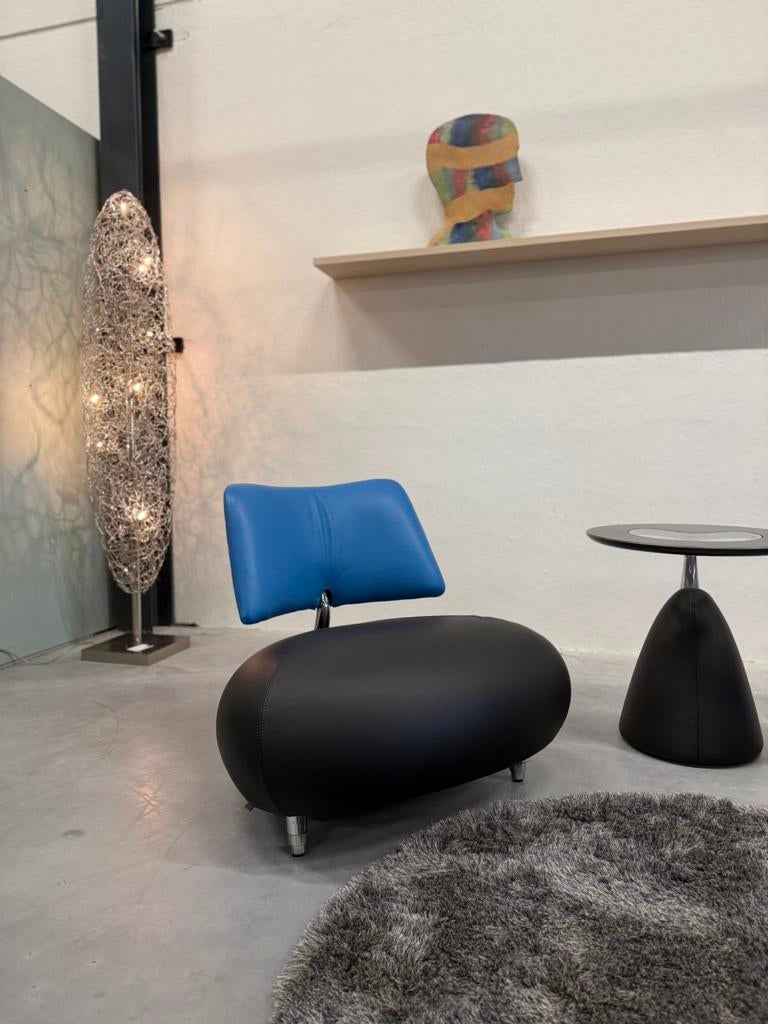 Nieuw Leolux Pallone Fauteuil Zwart blauw leer Design stoel