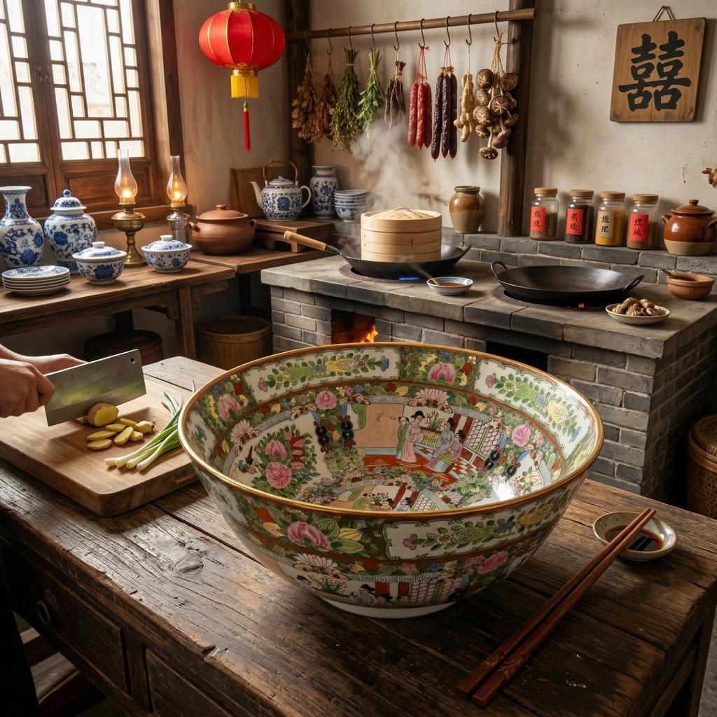 Grote Chinese Famille Rose Kom - Reproductie uit 1960, Antiek en Kunst, Ophalen of Verzenden
