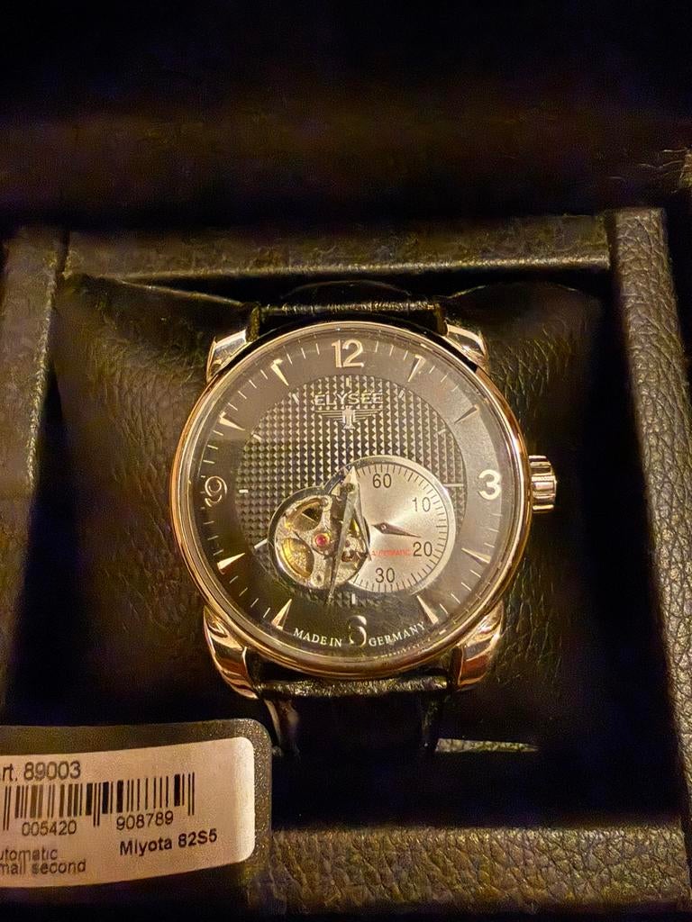 Elysee automatic skeleton horloge – Miyota 82S5 – open heart, Ophalen of Verzenden, Zo goed als nieuw, Leer, Overige merken
