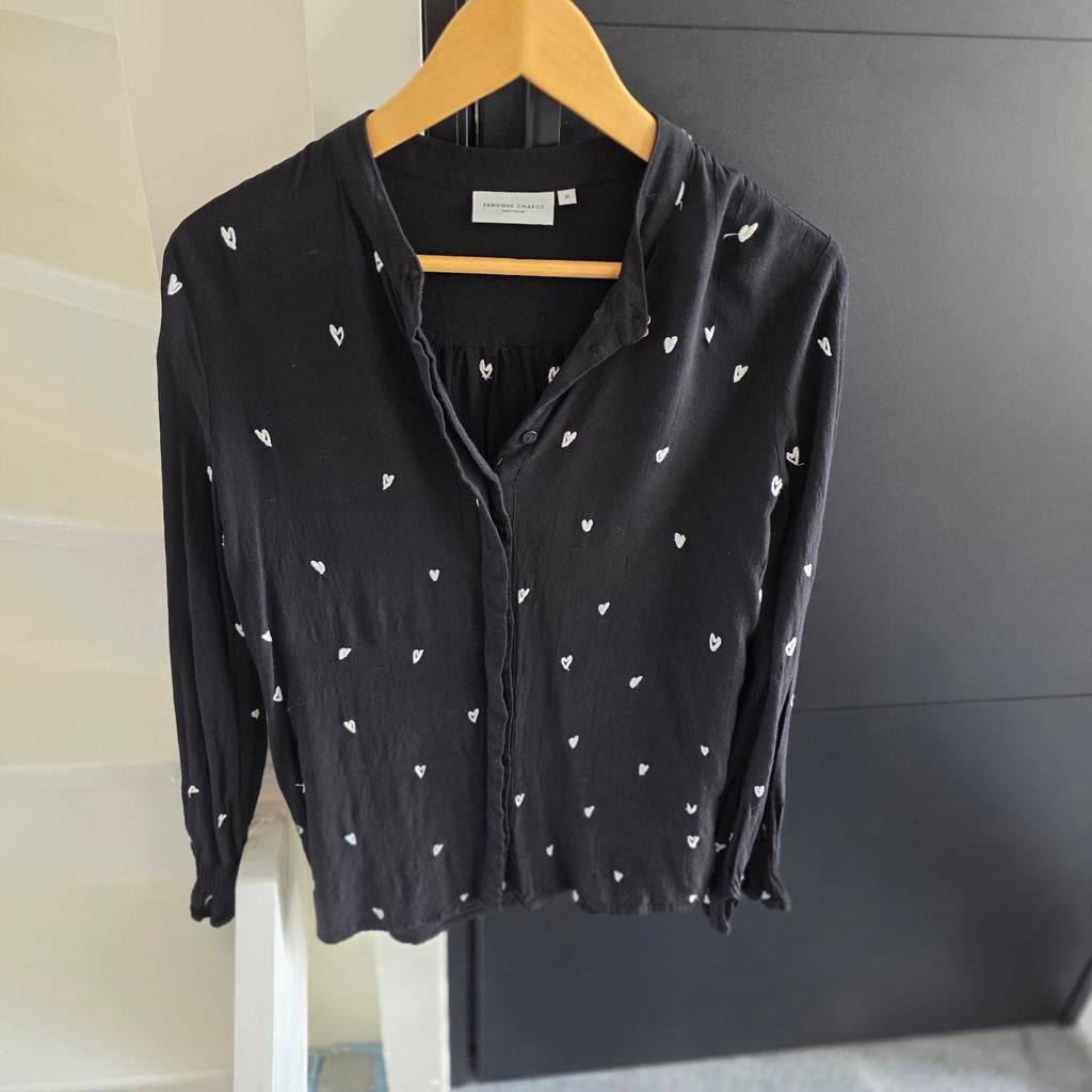 Fabienne Chapot blouse zwart met witte hartjes mt 38, Fabienne Chapot, Ophalen of Verzenden