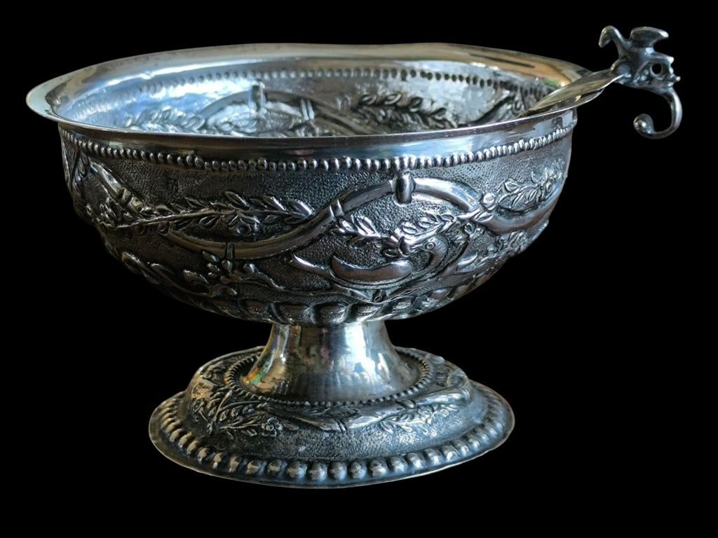 Antiek zilver roomkom met lepel, Antiek en Kunst, Antiek | Goud en Zilver, Ophalen of Verzenden, Zilver