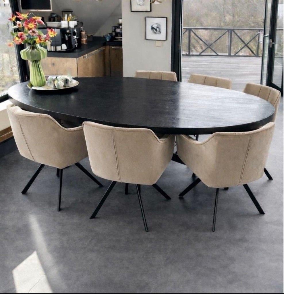 Moderne eettafel met 6 gratis stoelen, Huis en Inrichting, Tafels | Eettafels, Ophalen, Gebruikt, 200 cm of meer, Vijf personen of meer