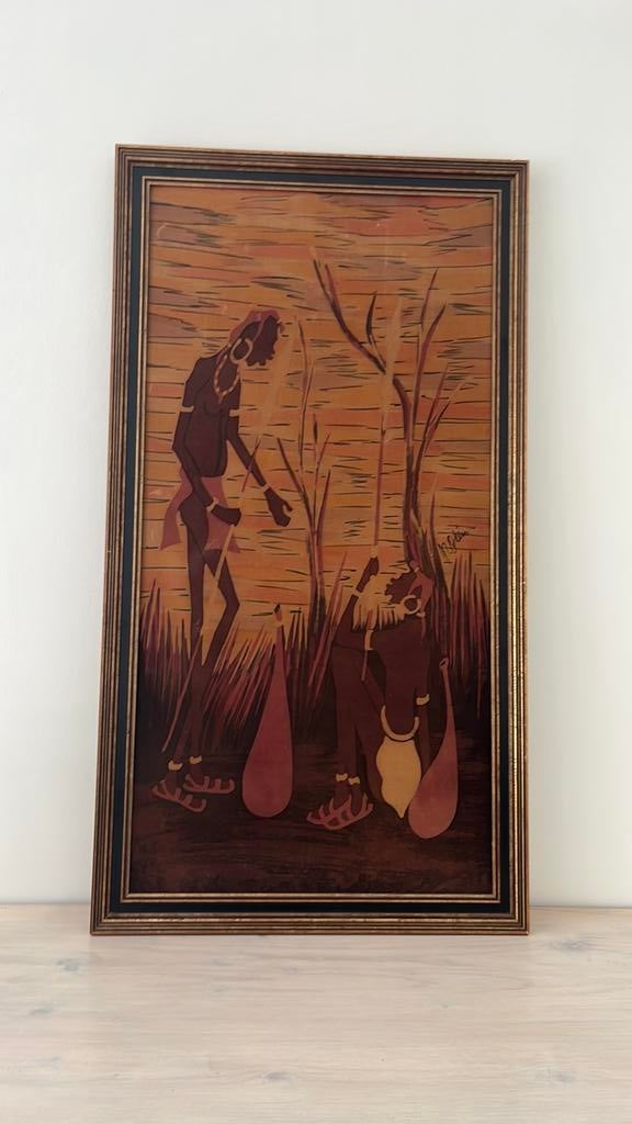 schilderij linnen afrikaans tafereel, Ophalen of Verzenden