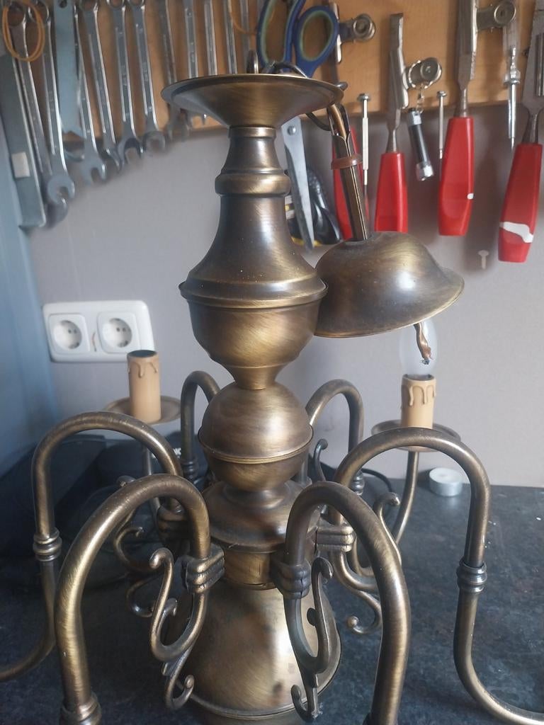 Koperen Kroonluchter met 5 Armen, Antiek en Kunst, Ophalen of Verzenden