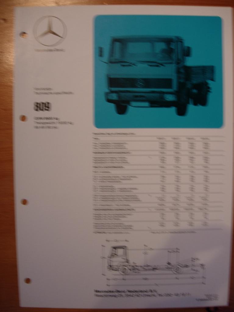 Mercedes 809 Technische Specificatie folder 1984, Zo goed als nieuw, Mercedes-Benz, Mercedes, Ophalen of Verzenden