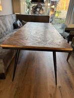Houten eettafel met zwarte poten 220x90x76, Gebruikt, 200 cm of meer, Vijf personen of meer, Rechthoekig